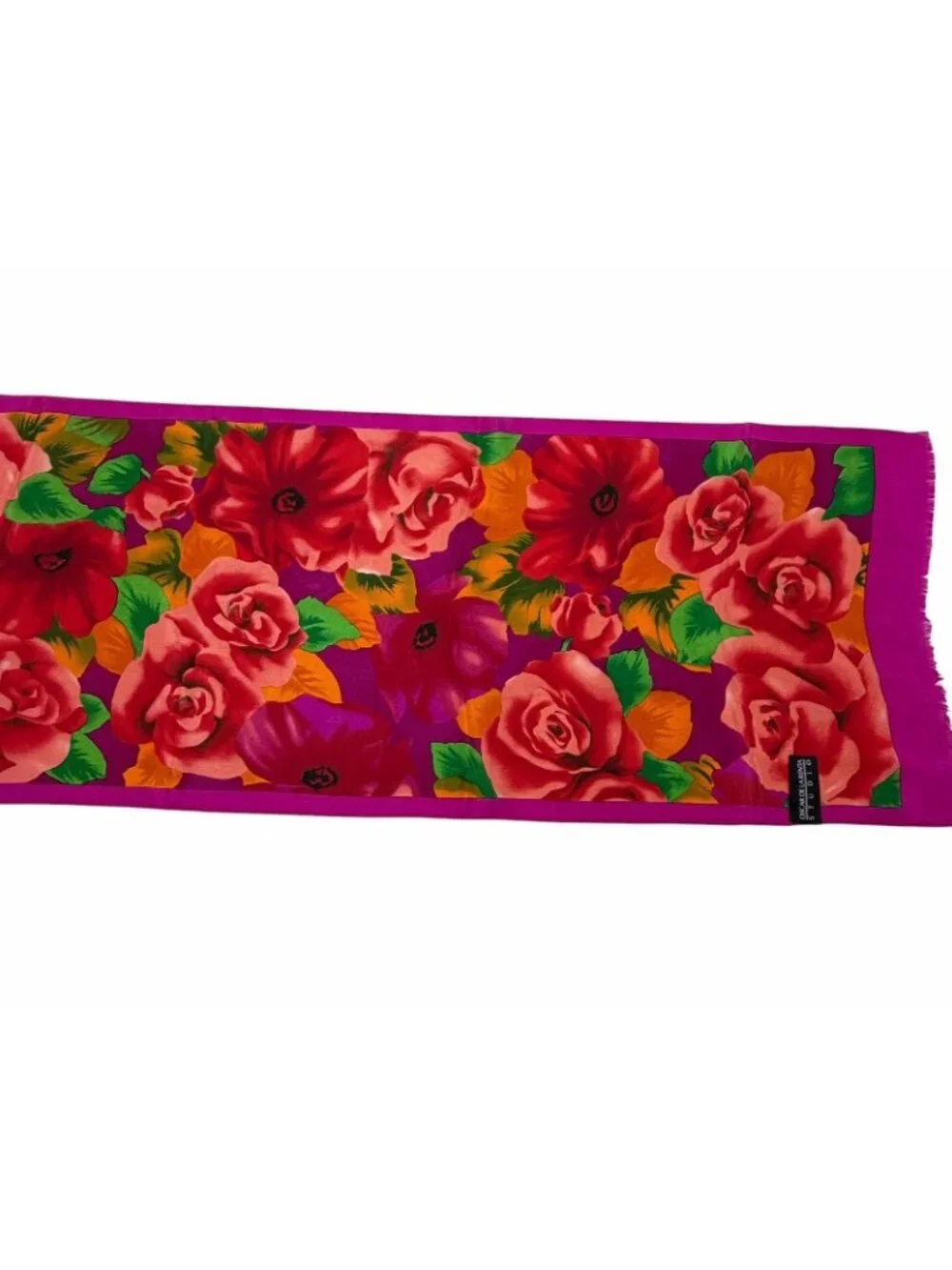 OSCAR DE LA RENTA STUDIO Bright Pink Floral Silk Scarf